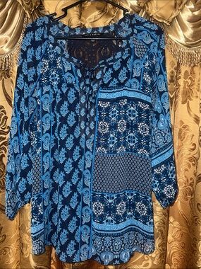 Zac & Rachel Navy and Light Blue Paisley Patchwork Tunic